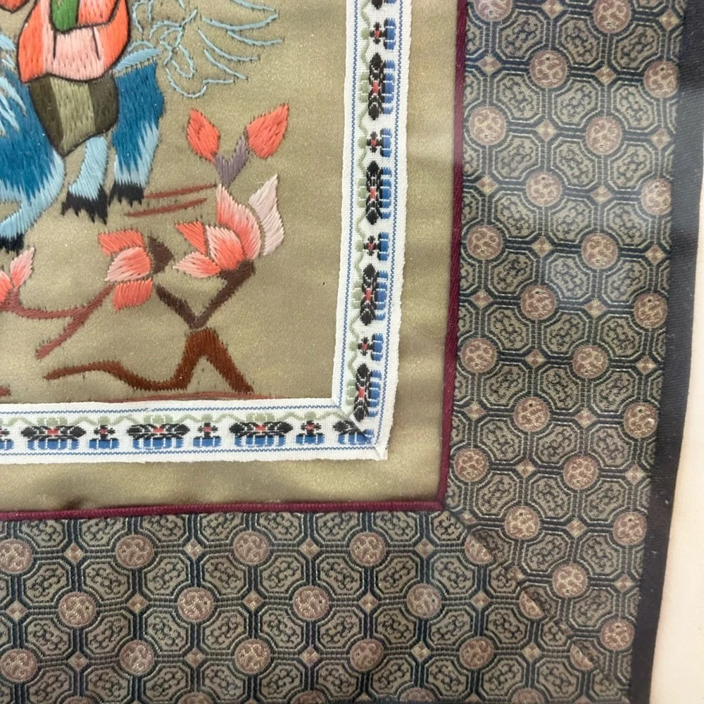 Chinese hand embroidered silk Art Piece Framed. The Actual Piece 27 X 13”